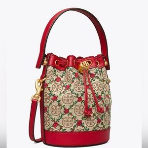 NWT Tory Burch T Monogram Embroidered Mini Bucket Bag 87062 limited edition